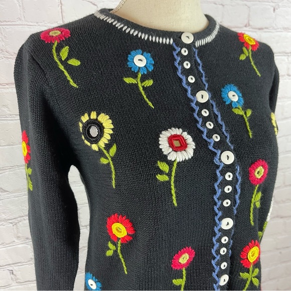 Susan Bristol vintage embroidered knitted floral long sleeve cardigan size PP - Picture 3 of 10